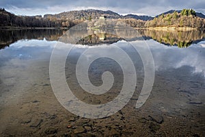 Water reservoir Pocuvadlo in Stiavnica Mountains, Slovakia, seasonal natural scene