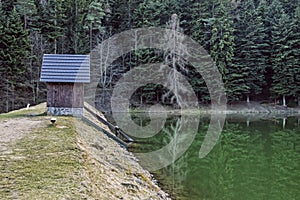 Water reservoir in Stiavnica Mountains, Slovakia, seasonal natural scene