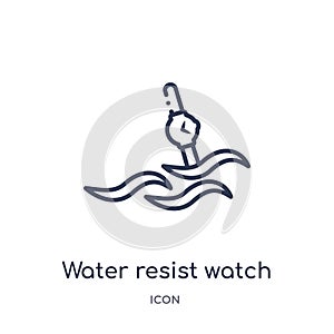 Water resist watch icon from nautical outline collection. Thin line water resist watch icon isolated on white background