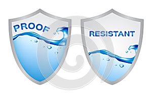 Water resistant and proof logo , icon . blue version