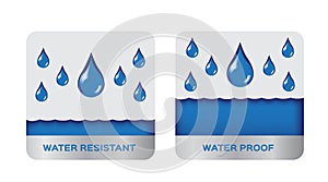 Water resistant and proof logo , icon . blue version