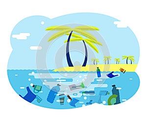 Water resources ocean sea trash polluted dirty sick environmental pollution cartoon flat design vector illustration