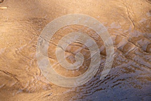 Water ripples on the sand at the beach. Abstract background.