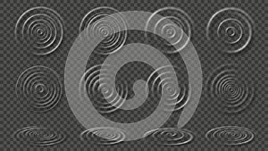 Water ripples. Transparent ripple waves, raindrop circles overlays isolated effect vector illustration set