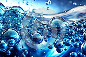 Water rising. Close up view of the blue water bubble