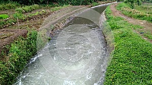Water of river for irrigation system, Cianjur, Indonesia - 2021