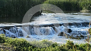 Water river running in cascade at sunset