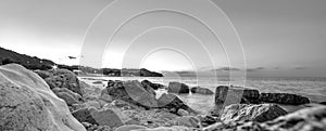 Water and rocks. Sea landscape in black and white