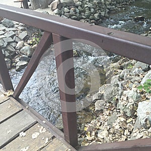 Water and rocks under bridge