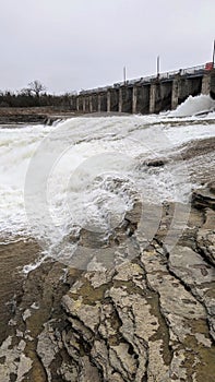 Water rolling over dam at Healey Falls