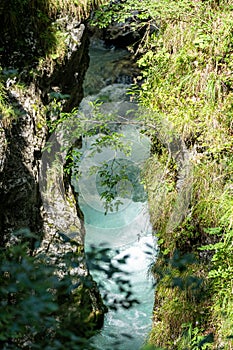 water running down the leutaschklamm (leutash gorge) in bavaria, germany