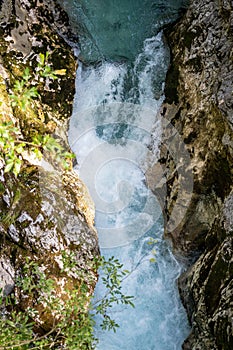 water running down the leutaschklamm (leutash gorge) in bavaria, germany