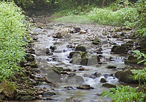 Water running over rocks