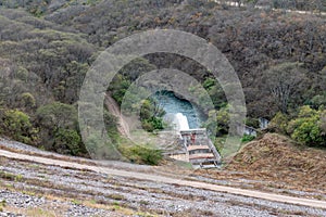 Water rushing from a valve at the Las Maderas Dam, Jujuy Province, Argentina