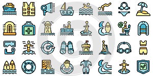 Water safety training icons set vector flat