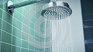 Water-saving bathroom fixtures, showcasing efficient faucets and water-saving showers. Generative AI