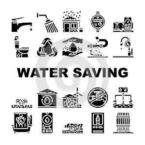 water saving conservation reuse icons set vector photo