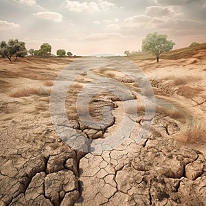 Water Scarcity - Image of Dry Riverbed or Lake