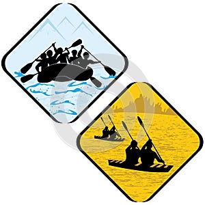 Water Sea Sport Rowing Rafting Kayak Icon Symbol Sign Pictogram.