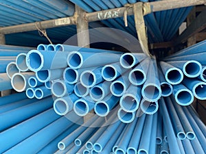 Water or sewer blue pvc pipes stacks