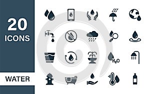 Water Silhouette Icons Set. Drop Water and Nature recycle Pictogram. Mineral Clean Water, Shower, Tap and Rain Icons