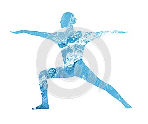 Water silhouette of woman in yoga position.