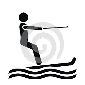 Water skier, black silhouette, vector icon