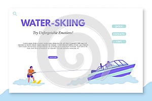 Water-skiing landing page template with text space