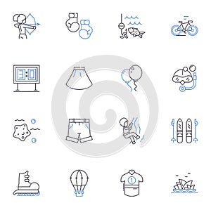 Water skiing line icons collection. Skis, Boat, Wake, Spray, Rooster, Jump, Glide vector and linear illustration. Trick