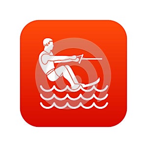 Water skiing man icon digital red