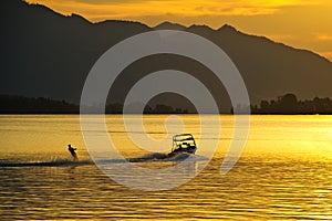 Water-skiing at sunset