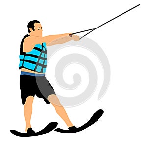 Water skiing vector illustration isolated on white background. Water ski sport. Summer time on beach. Ski acrobat on the sea.