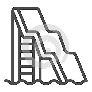 Water slide with ladder line icon, Aquapark concept, water attractions sign on white background, Big water slide icon in