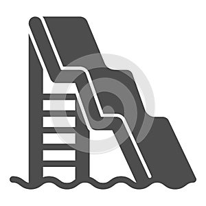 Water slide with ladder solid icon, Aquapark concept, water attractions sign on white background, Big water slide icon