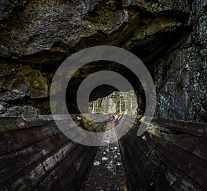 water slide, rock, tunel