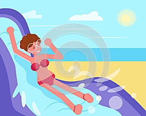 Water slide Vector. Cartoon. Isolated art Woman