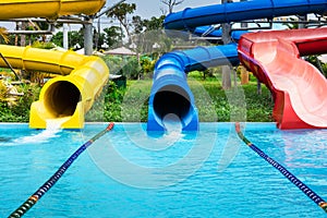 Water slides in aqua park
