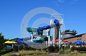 Water slides at a community waterpark. photo