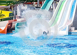 Water slides with pool in hotel park