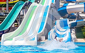 Water slides with pool in hotel park