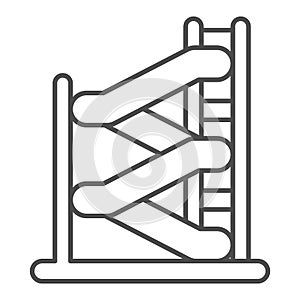 Water slides with stairs thin line icon, waterpark concept, water attractions sign on white background, Water slide with