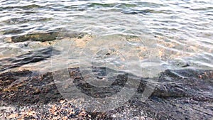 water smashes on the stone. Seascape. Beautiful water surface