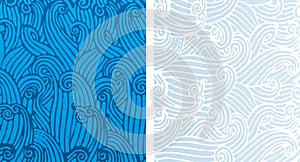 Water and smoke background. Swirls in different position and color.