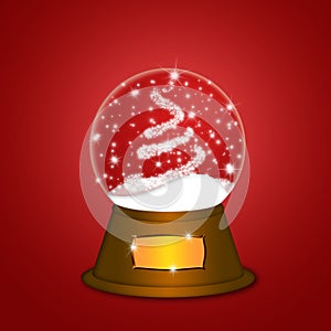 Water Snow Globe with Christmas Tree Sparkles Red