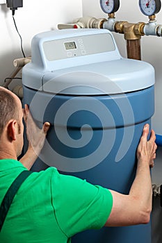 Water softener in boiler room