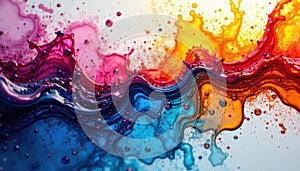 Water soluble acrylics disperse in frame, creating colorful patterns , artistic, acrylic photo