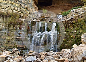 Water of the source of Nahr Ibrahim river in Mount Lebanon, Lebanon