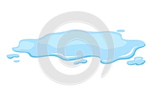 Water spill puddle. Blue liquid shape in flat cartoon style. Clean fluid drop design element isolted on white background