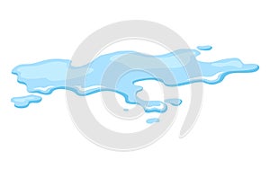 Water spill puddle. Blue liquid shape in flat cartoon style. Clean fluid drop design element isolted on white background