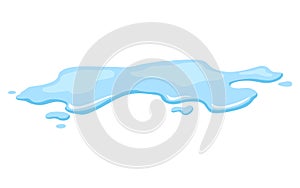 Water spill puddle. Blue liquid shape in flat cartoon style. Clean fluid drop design element isolted on white background